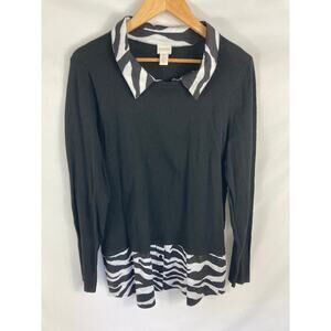 chicos Mixed Media Collared Lightweight Sweater Size 3 / XL